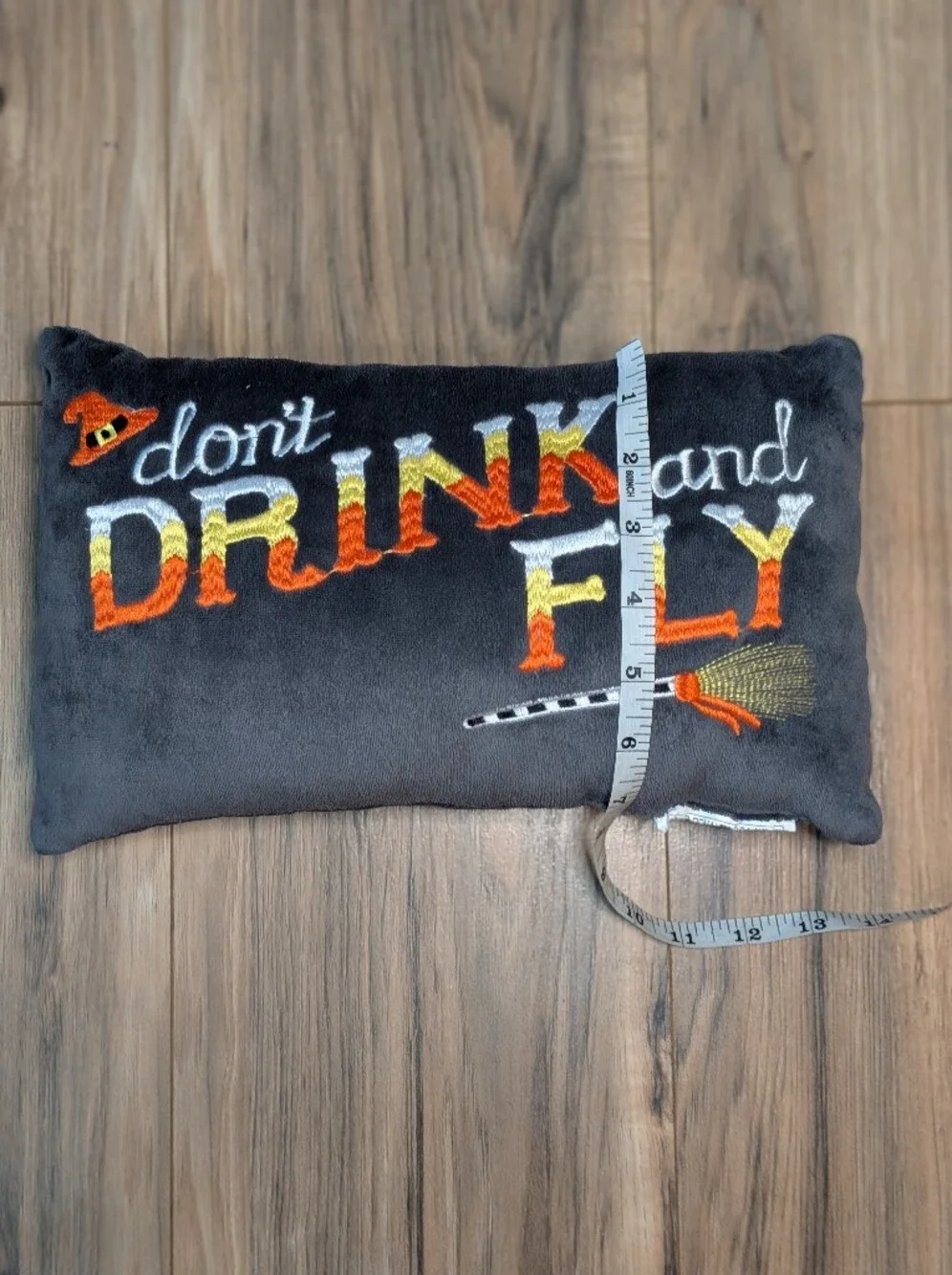 Don’t Drink and Fly Embroidered Halloween Pillow - Black